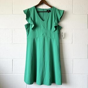 Ronni Nicole Green Ruffle V-Neck A-Line Dress Women's Size 14